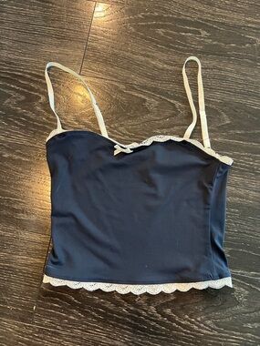 NWT Edikted Alara Navy Camisole with Cream Lace Trim
